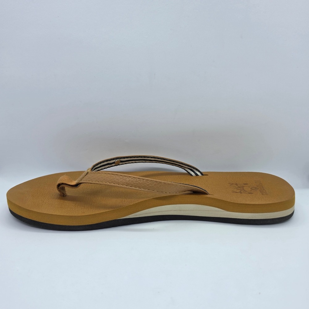 KuaiLu Tan Brown Flip Flop Sandals Striped Strap Thong Beach Shoes Womens 10.5in - Picture 11 of 11
